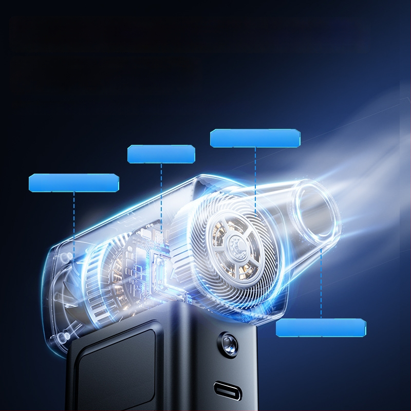 Käeshoitav ventilaator, 4 kiirust, brushless mootor, sisseehitatud aku 2000–4000 mAh, heli 36–45 dB