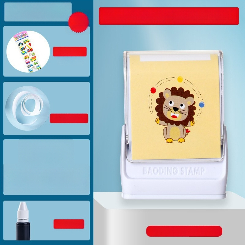 Little Busy Man DYZ nimestempel riietele, ristkülikukujuline plastikust stempel, pestav, riiete ja paberi trükimiseks