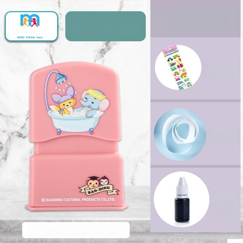 Little Busy Man DYZ nimestempel riietele, ristkülikukujuline plastikust stempel, pestav, riiete ja paberi trükimiseks