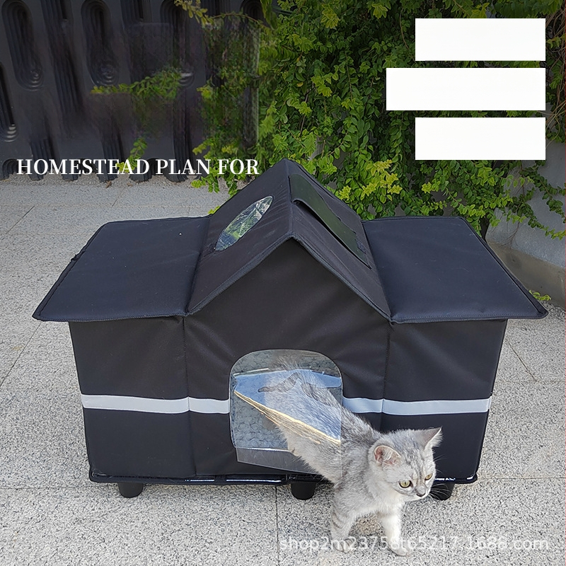 Väljas kasside varjupaik su suletud disainiga, veekindel ja talveks soe, nelja aastaaja varjupaik; materjalid: Oxford kangas ja PE õõnesplaat