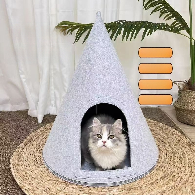 Kassi pesa feltsist - pool-suletud, konuskujuga kujundus, sisekasutuseks, hoiab sooja