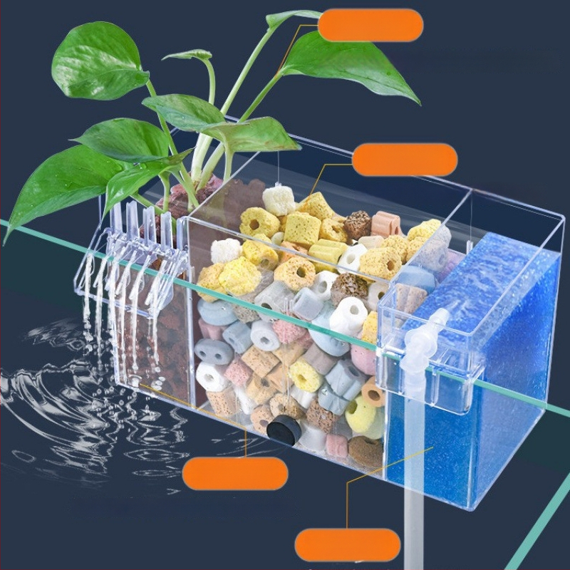 Seinaga akvaariumifilter, kolm ühes filtratsioonisüsteem, hapnikustamine ja kasulike bakterite tugi, vaikne töö, kaal 1 kg