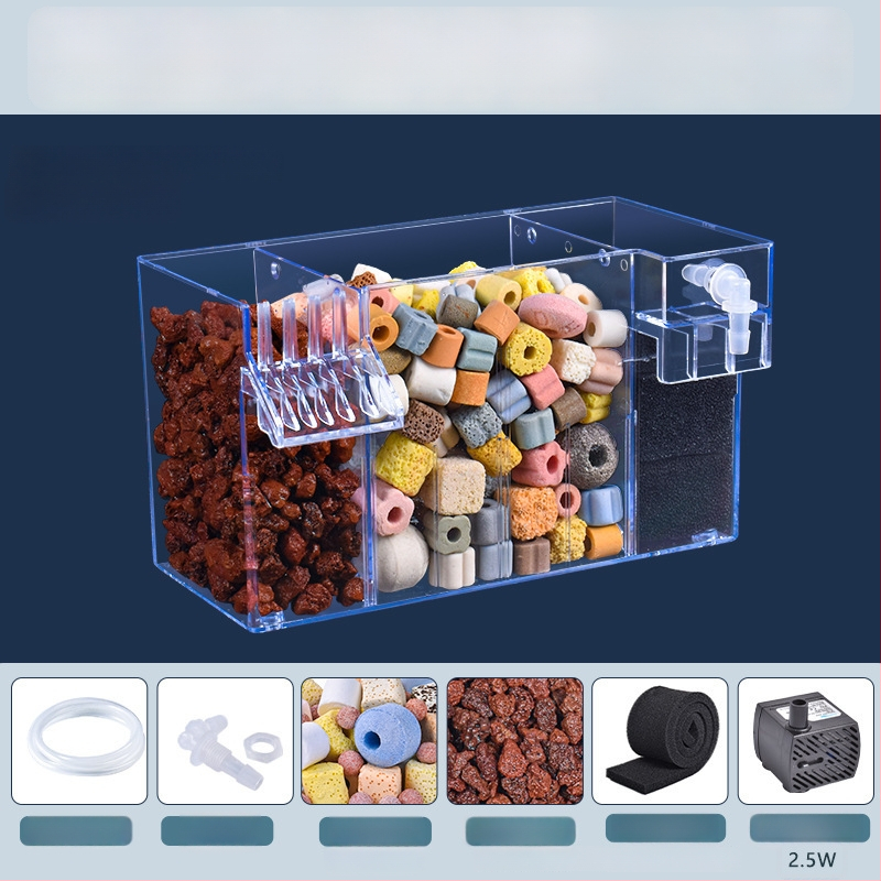 Seinaga akvaariumifilter, kolm ühes filtratsioonisüsteem, hapnikustamine ja kasulike bakterite tugi, vaikne töö, kaal 1 kg