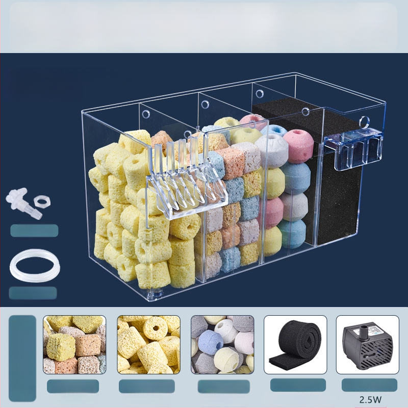 Seinaga akvaariumifilter, kolm ühes filtratsioonisüsteem, hapnikustamine ja kasulike bakterite tugi, vaikne töö, kaal 1 kg