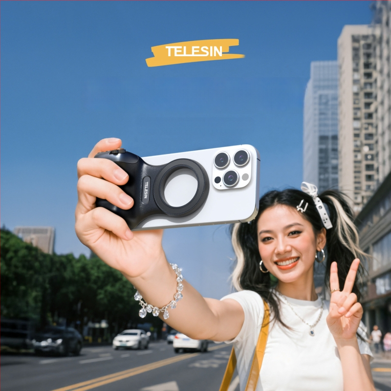 MagSafe fotografavimo laikiklis išmaniesiems – magnetinis pritvirtinimas, belaidis Bluetooth valdymas, vaizdo stabilizavimas, ABS korpusas, suderinama su Apple ir Android