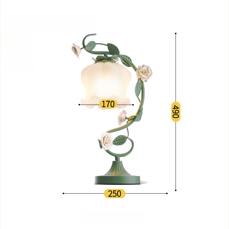 Klaasist laualamp pastoraalse stiiliga, mudel TW-MT19, metallist hoidja, 220V