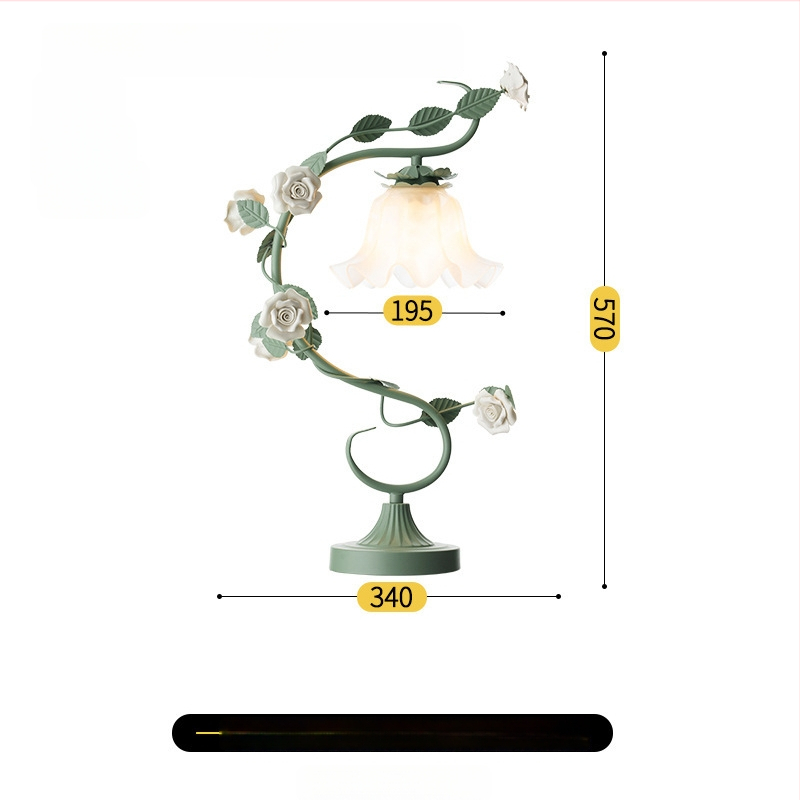 Klaasist laualamp pastoraalse stiiliga, mudel TW-MT19, metallist hoidja, 220V