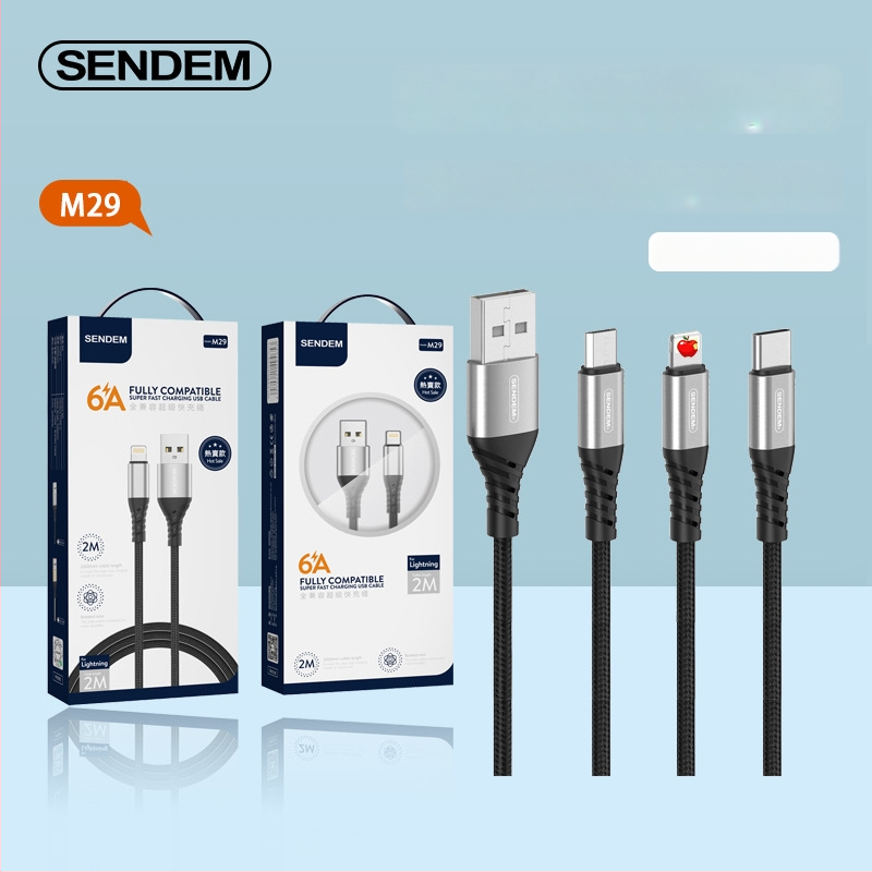 3-ühes-ühes Punutud Andmekaabel Kiirlaadimiseks (Lightning, Micro USB, Type-C), Maksimaalne vool 5A