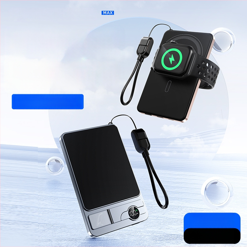 Portatiivne väline akupank magnetilise traadita laadimisega, 3-ühes disain, ultraõhuke (22,5 W kiirlaadimine; nimiväärtus 6000mAh; PD2.0; sisend 9V/2A; alumiiniumist korpus)