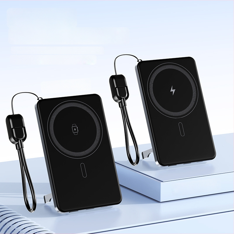 Portatiivne väline akupank magnetilise traadita laadimisega, 3-ühes disain, ultraõhuke (22,5 W kiirlaadimine; nimiväärtus 6000mAh; PD2.0; sisend 9V/2A; alumiiniumist korpus)