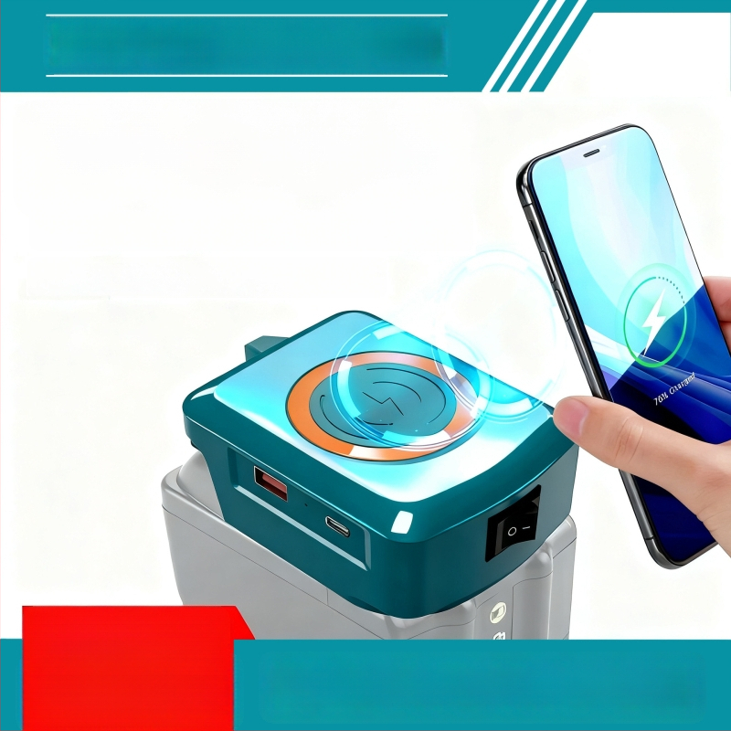 Juhtmevaba mobiiltelefonide laadija USB Type-C-ga; ühildu Makita, DeWalt, Milwaukee ja Bosch liitiumakudega; sisendpinge 15.5-24V; laadija tüüp: muud laadijad