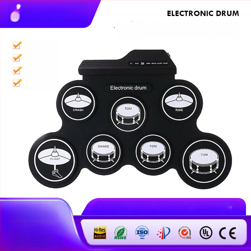 G3002 Elektronilised trummid – 7 trummiga kaasaskantav kokkupandav lauakomplekt, silikoonpind, traditsiooniline kummist elektrooniline plaat, helitimbre 128
