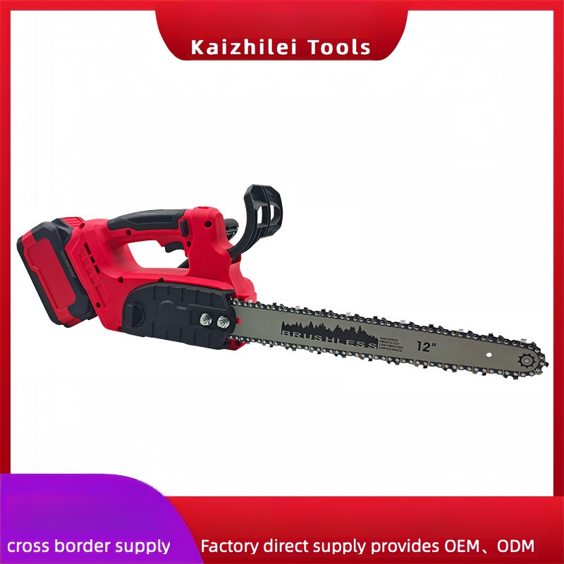 Brushless bezvadu elektriskais ķēdeszāģis dārzam griešanai un zāģēšanai, 21V uzlādējama litija baterija, regulējams vienrokas dizains