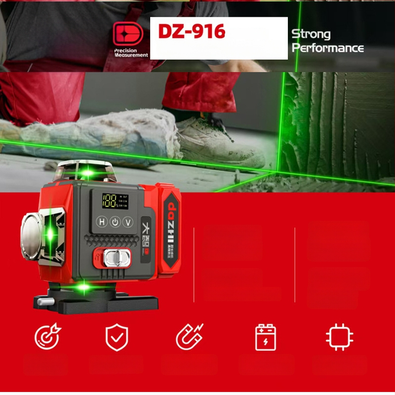 Lāzera līmenis ar 2/3/5/12/16 līniju projektsioonidega, kõrge täpsus, intelligentne digitaalse ekraaniga