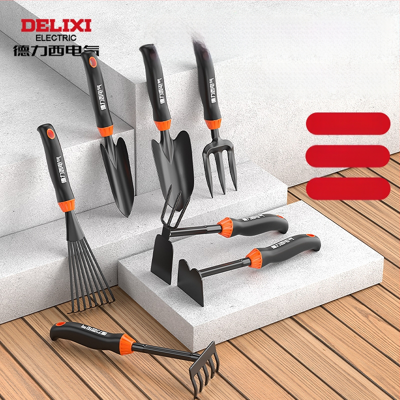 Delixi Electric aianduskühvli komplekt, süsinikterasest, kolmeosaline komplekt aianduseks, lillepeenrale ja randale