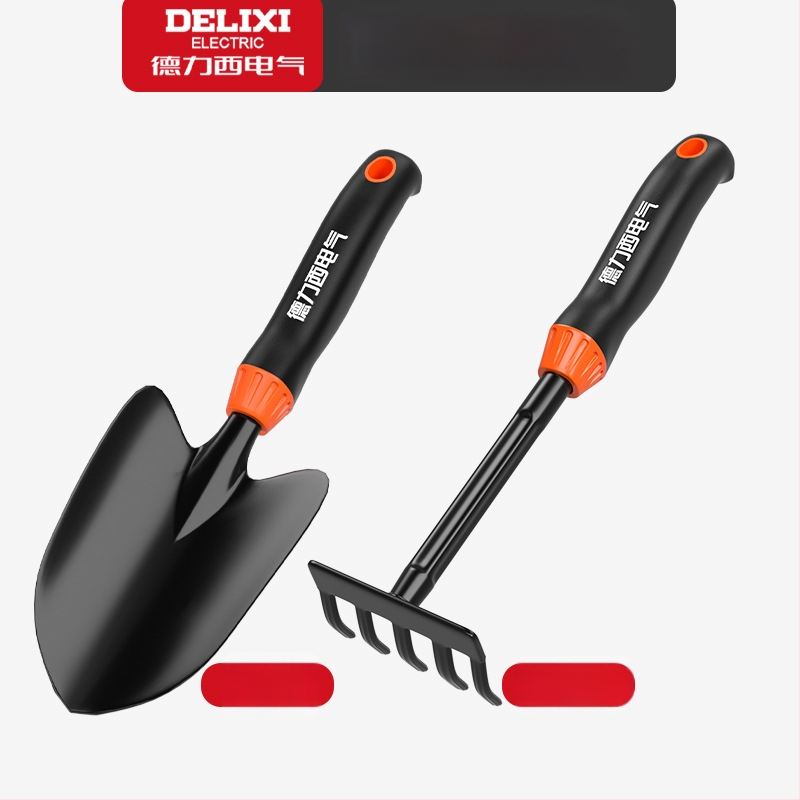 Delixi Electric aianduskühvli komplekt, süsinikterasest, kolmeosaline komplekt aianduseks, lillepeenrale ja randale