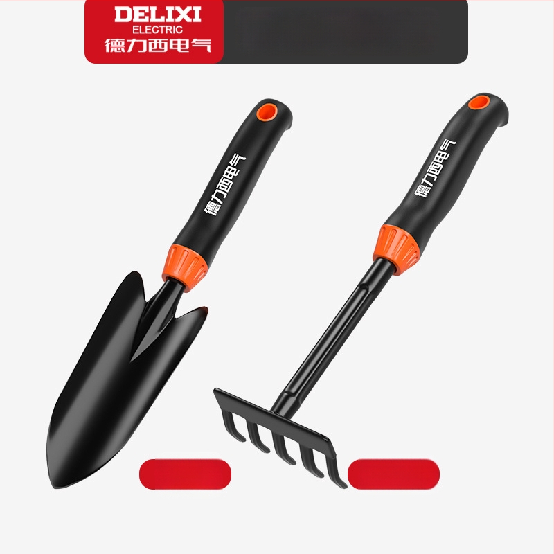 Delixi Electric aianduskühvli komplekt, süsinikterasest, kolmeosaline komplekt aianduseks, lillepeenrale ja randale