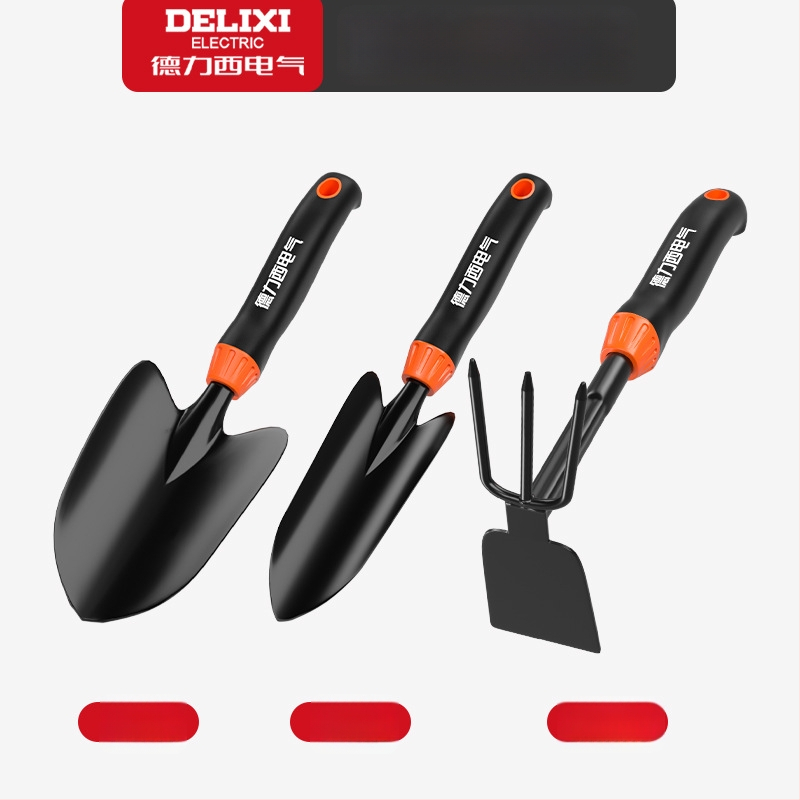 Delixi Electric aianduskühvli komplekt, süsinikterasest, kolmeosaline komplekt aianduseks, lillepeenrale ja randale