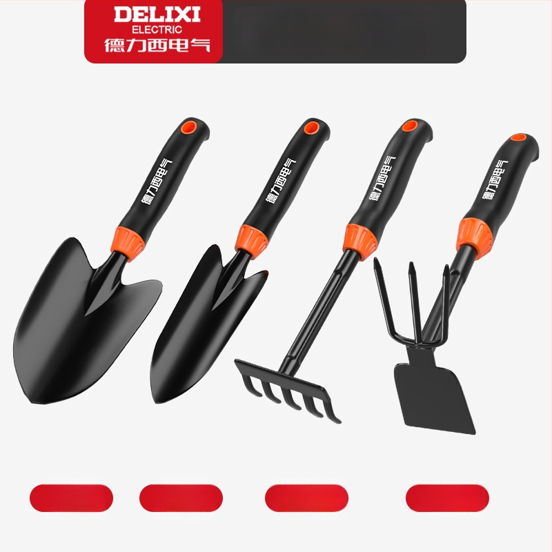 Delixi Electric aianduskühvli komplekt, süsinikterasest, kolmeosaline komplekt aianduseks, lillepeenrale ja randale