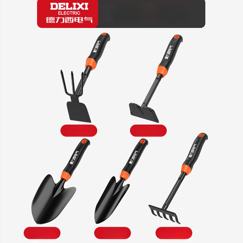 Delixi Electric aianduskühvli komplekt, süsinikterasest, kolmeosaline komplekt aianduseks, lillepeenrale ja randale