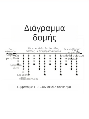 Ηλιακές γιρλάντες με αστέρια για μπαλκόνι και εξωτερικούς χώρους, φώτα σε μορφή φυτού με γράμματα, 110V, πιστοποίηση 3C
