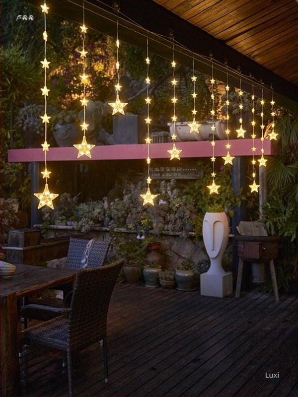 Ηλιακές γιρλάντες με αστέρια για μπαλκόνι και εξωτερικούς χώρους, φώτα σε μορφή φυτού με γράμματα, 110V, πιστοποίηση 3C