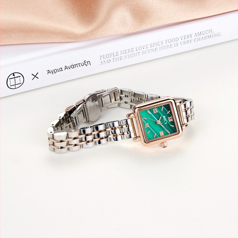 Τετράγωνο γυναικείο ρολόι - Κίνηση Quartz, 24ωρη ένδειξη, Ατσάλινο μπρασελέ, Κάσα από κράμα, Αδιάβροχο 10 m