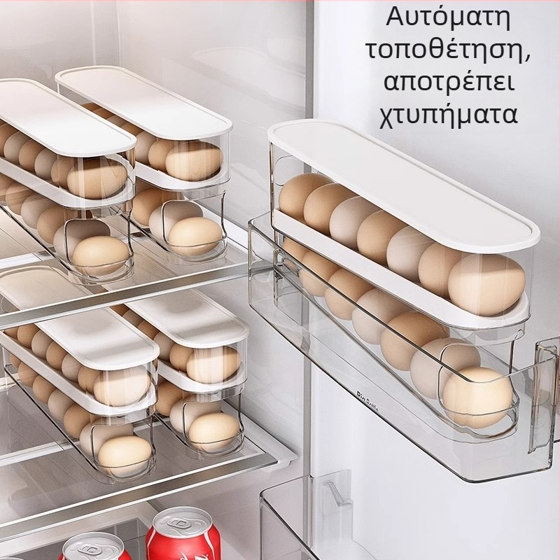 Οργανωτής αυγών ψυγείου, PET+PP υψηλής ποιότητας, Πολυεπίπεδη σχεδίαση, Αυτόματη συμπλήρωση