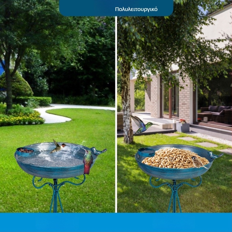 Μεταλλικό διακοσμητικό κήπου για πουλιά – ποτίστρα και μπολ ύδατος, κατασκευή ημι-χειροκίνητη και ημι-μηχανική, μοντέλο Yf47050301