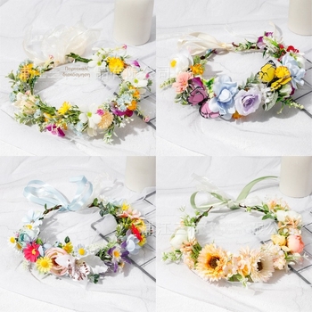 Μποέμ Λουλουδάτη Γιρλάντα για το Κεφάλι, Χειροποίητο Υφασμάτινο Υλικό, Κομψό Unisex Αξεσουάρ Γάμου, Άνοιξη 2025