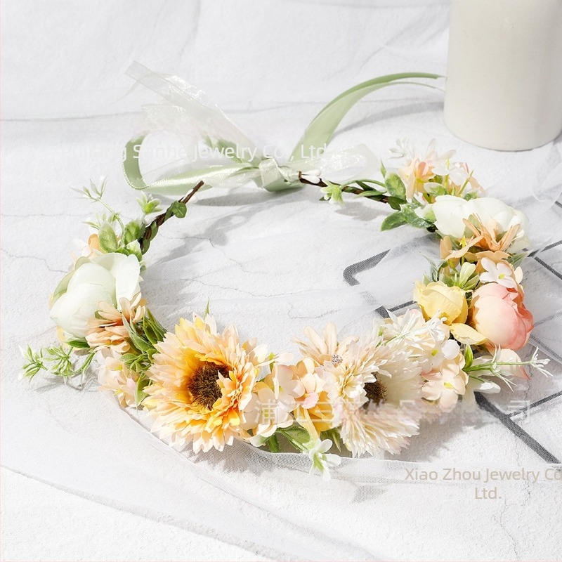 Μποέμ Λουλουδάτη Γιρλάντα για το Κεφάλι, Χειροποίητο Υφασμάτινο Υλικό, Κομψό Unisex Αξεσουάρ Γάμου, Άνοιξη 2025