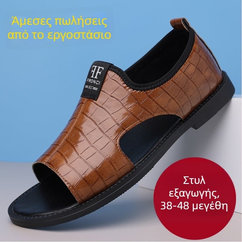 Ανδρικά σανδάλια – άνω μέρος Microfiber δέρμα, σόλα από καουτσούκ, κούμπωμα slip-on, στρογγυλή μύτη, αδιάβροτα