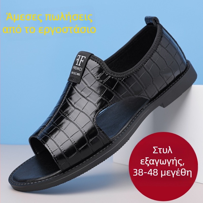 Ανδρικά σανδάλια – άνω μέρος Microfiber δέρμα, σόλα από καουτσούκ, κούμπωμα slip-on, στρογγυλή μύτη, αδιάβροτα