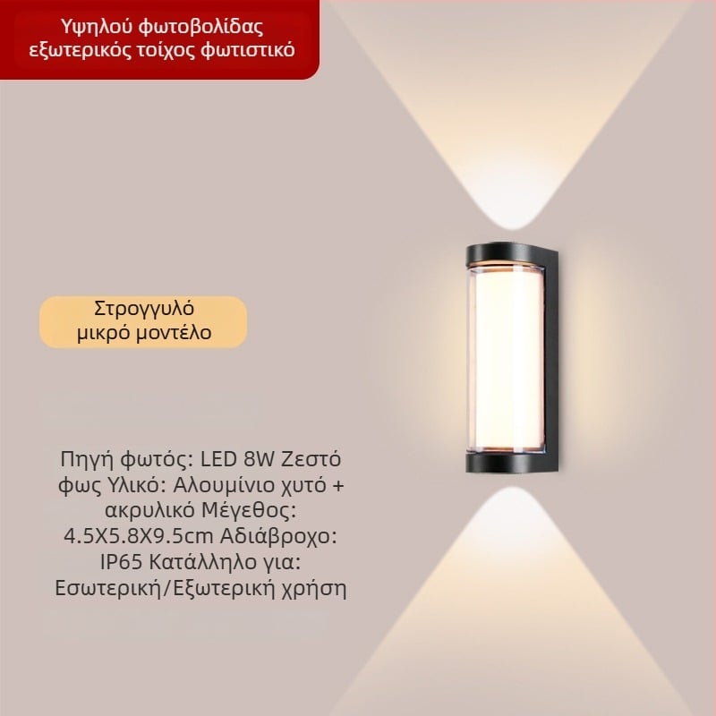 Φωτιστικό εξωτερικού τοίχου LED, αλουμινένιο περίβλημα, IP65, 900 lm, 12/16/24 W, 3000/4000/6000 K