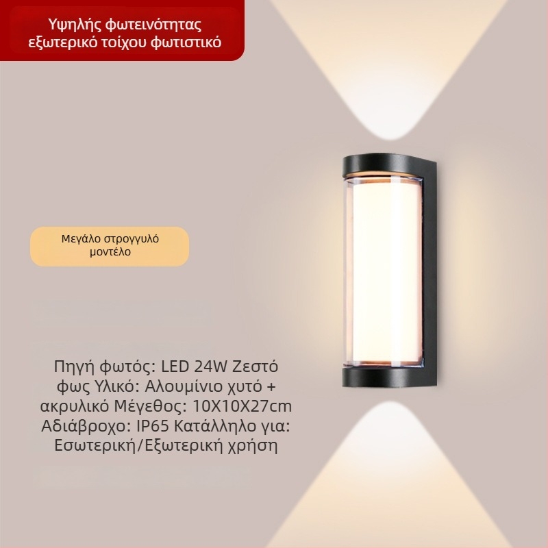 Φωτιστικό εξωτερικού τοίχου LED, αλουμινένιο περίβλημα, IP65, 900 lm, 12/16/24 W, 3000/4000/6000 K