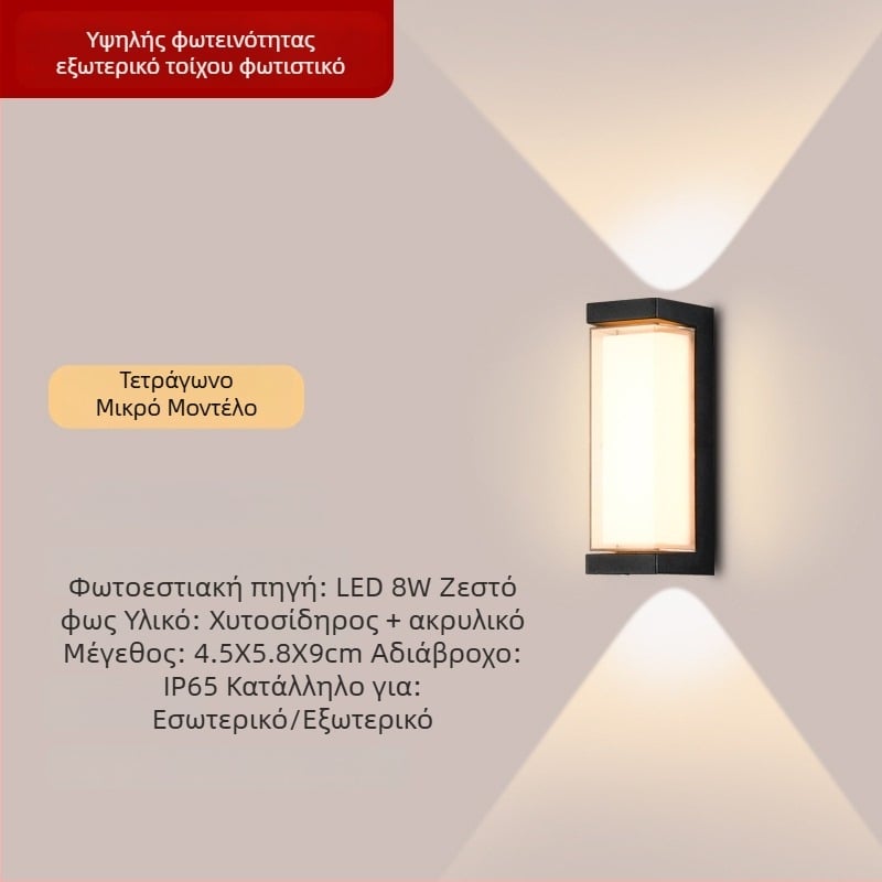 Φωτιστικό εξωτερικού τοίχου LED, αλουμινένιο περίβλημα, IP65, 900 lm, 12/16/24 W, 3000/4000/6000 K