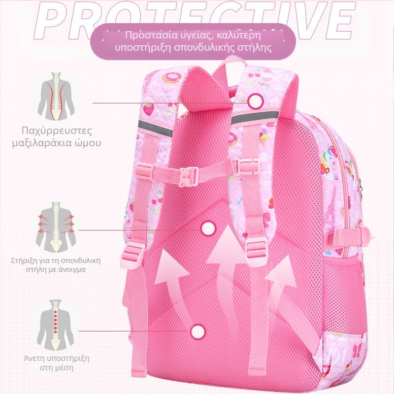 Σετ τριών σακιδίων για κορίτσια από Oxford ύφασμα, με σχέδιο καρτούν, ιμάντες με αερόμαξιλα, αναπνεύσιμο, ultra-ελαφρύ και διπλωόμενο – φρέσκο και γλυκό στυλ, για πέμπτη–έκτη τάξη