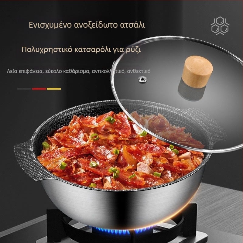 Κατσαρόλα σούπας από ανοξείδωτο ατσάλι σειρά 400, χωρητικότητας 1,1–2 L, με αντικολλητική επίστρωση, γυάλινο καπάκι, κατάλληλη για όλες τις εστίες