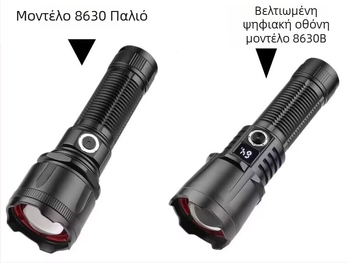 Φανάρι LED 30W με οθόνη ισχύος, ζουμ δέσμης, XHP160 LED, κράμα αλουμινίου, επαναφορτιζόμενο με λειτουργία Power Bank και περιστροφή 360°