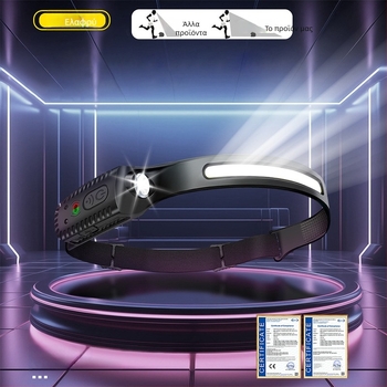 LED κεφαλικός φακός με Type-C επαναφορτιζόμενη μπαταρία, 5W, 800 mAh, ABS περίβλημα, εμβέλεια 100–200 μέτρα