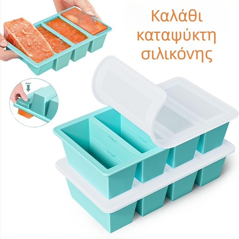 Φόρμα σιλικόνης για πάγο με καπάκι, 4 θήκες, 80 ml ανά θήκη, γρήγορη κατάψυξη, προσαρμόσιμη μορφή