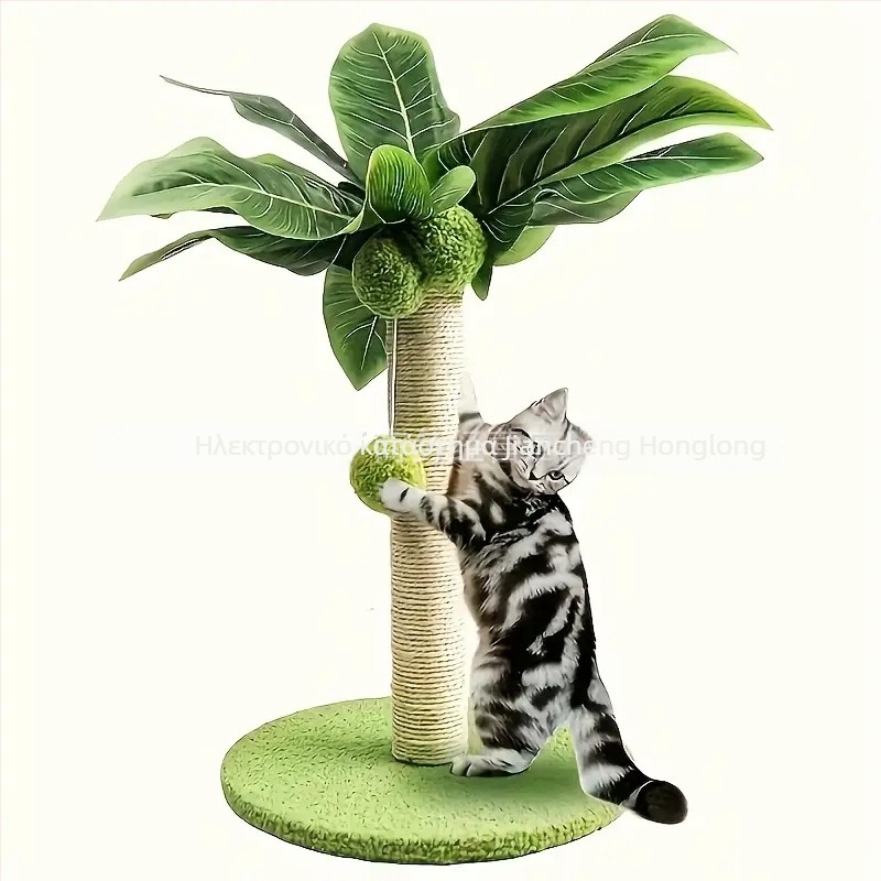 Ξύλινος στύλος γρατσουνίσματος για γάτες με σκοινί από κάνναβη, απλός σχεδιασμός