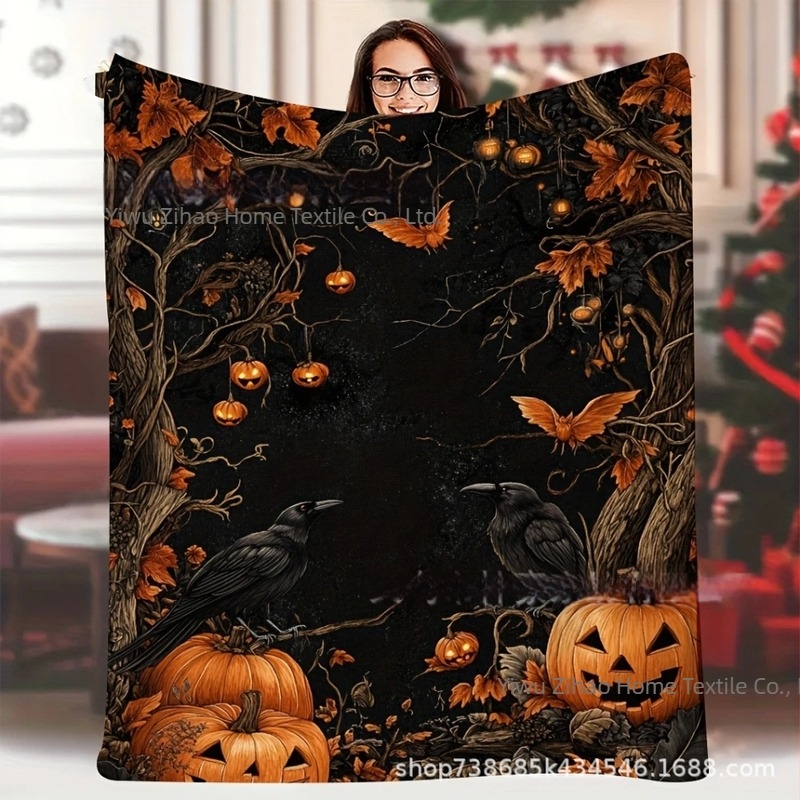 Κουβέρτα με εκτύπωση Halloween σε γεωμετρικό σχέδιο, φλανελ πολυεστέρας, για όλες τις εποχές, 200–300 g