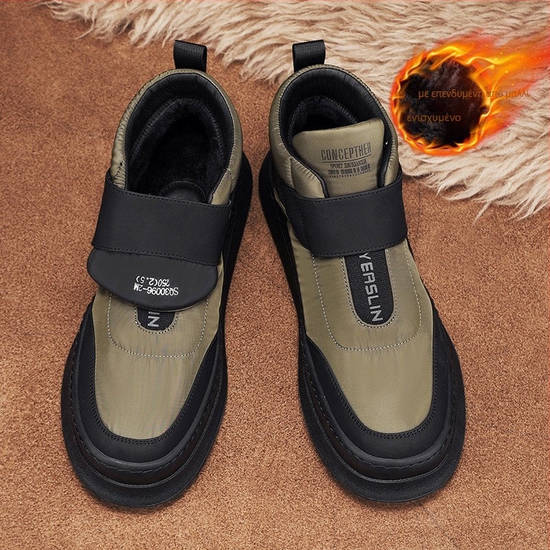 Ανδρικά χειμερινά μποτάκια με επένδυση fleece, ψηλό πάνω μέρος, αντιολισθητική καουτσούκ σόλα, παχιά σόλα, Velcro κλείσιμο, σε εθνοτυπία