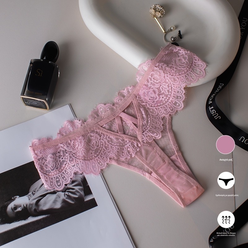 Γυναικείες T-back Δαντελένιες Εσώρουχες, νάιλον 80-90%, βασικό ύφασμα, διαπνέουσες και γρήγορο στέγνωμα, βαμβακερή επένδυση καβάλου, με χαμηλή μέση