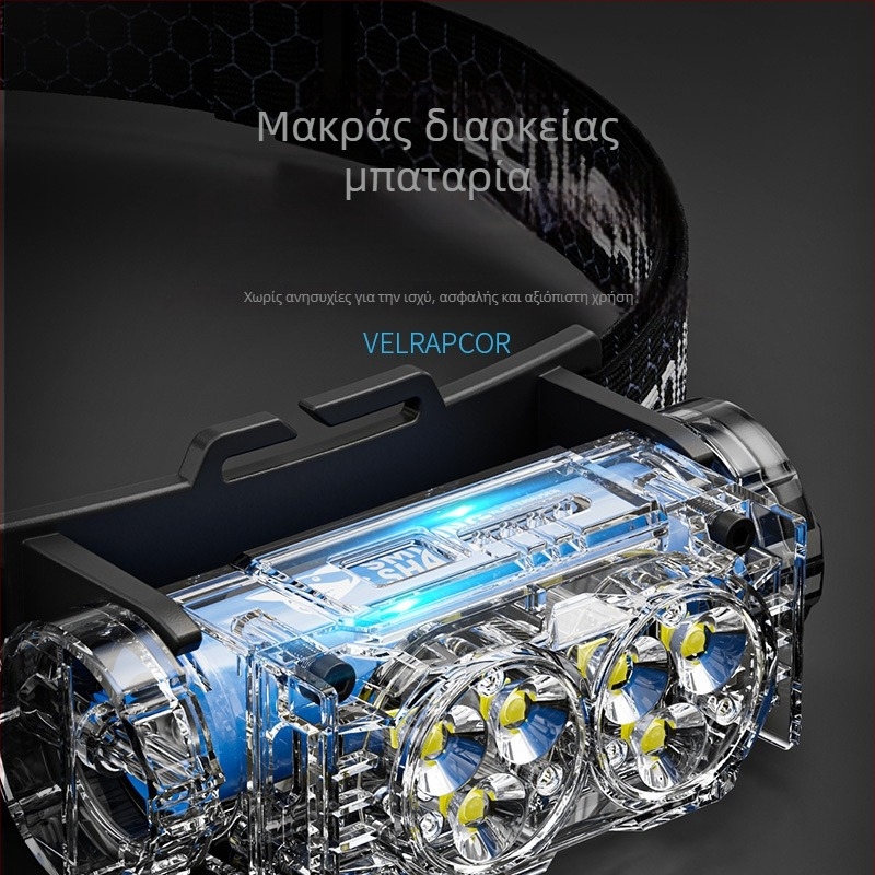 Φαναρι κεφαλής με ενσωματωμένη μπαταρία λιθίου μεγάλης χωρητικότητας, αδιάβροχο, βάρος 97,5 g, ελαστικό ιμάντας κεφαλής