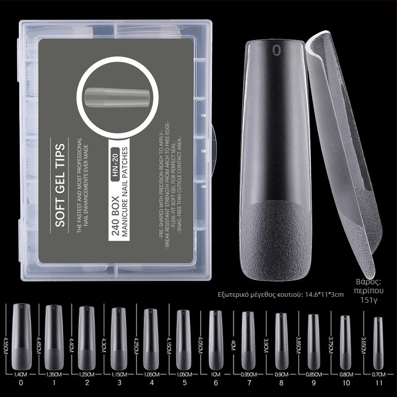 Τεχνητές πλάκες νυχιών – υπερλεπτές, χωρίς ίχνη, σχήμα σταγόνας νερού, διαφανείς, τύπος με μακριά άκρη