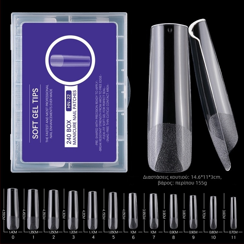 Τεχνητές πλάκες νυχιών – υπερλεπτές, χωρίς ίχνη, σχήμα σταγόνας νερού, διαφανείς, τύπος με μακριά άκρη