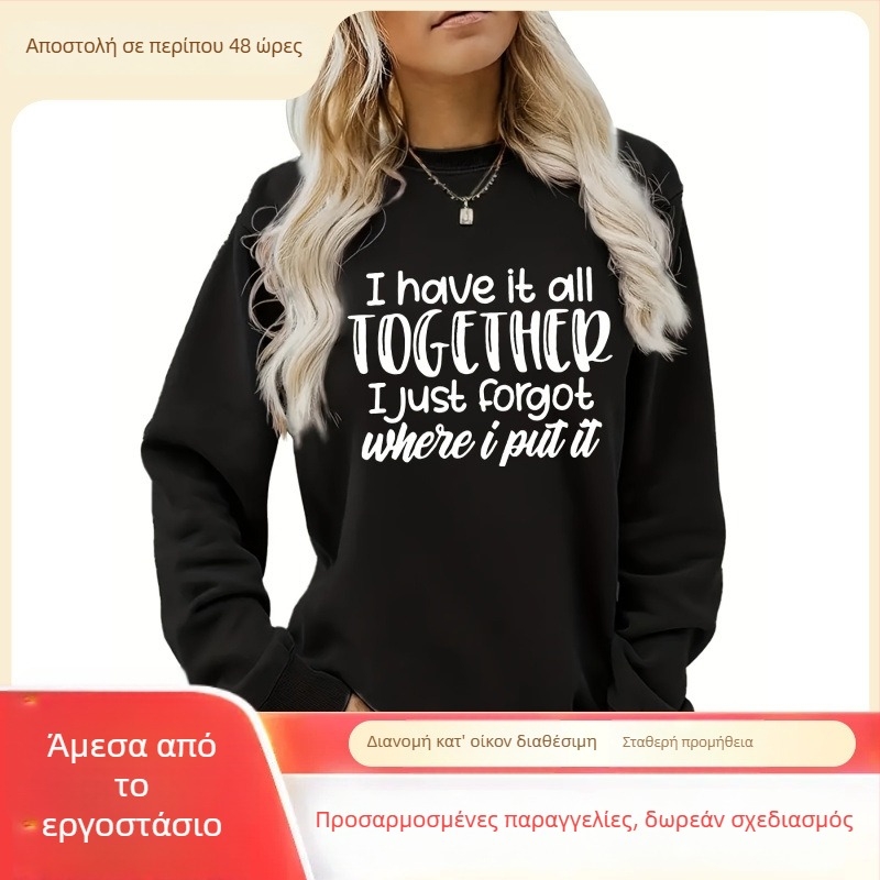 HOOKONYOU Γυναικείος φούτερ με στρογγυλό λαιμό, χαλαρή εφαρμογή, εκτύπωση με γράμματα και λογότυπο, πολυεστερικό ύφασμα