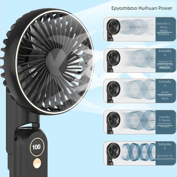 Φορητός ανεμιστήρας γύρω από τον λαιμό με ψύξη με νερό, brushless κινητήρας, τροφοδοσία DC, ισχύς 1W, χειροκίνητος έλεγχος ταχύτητας με λουρί